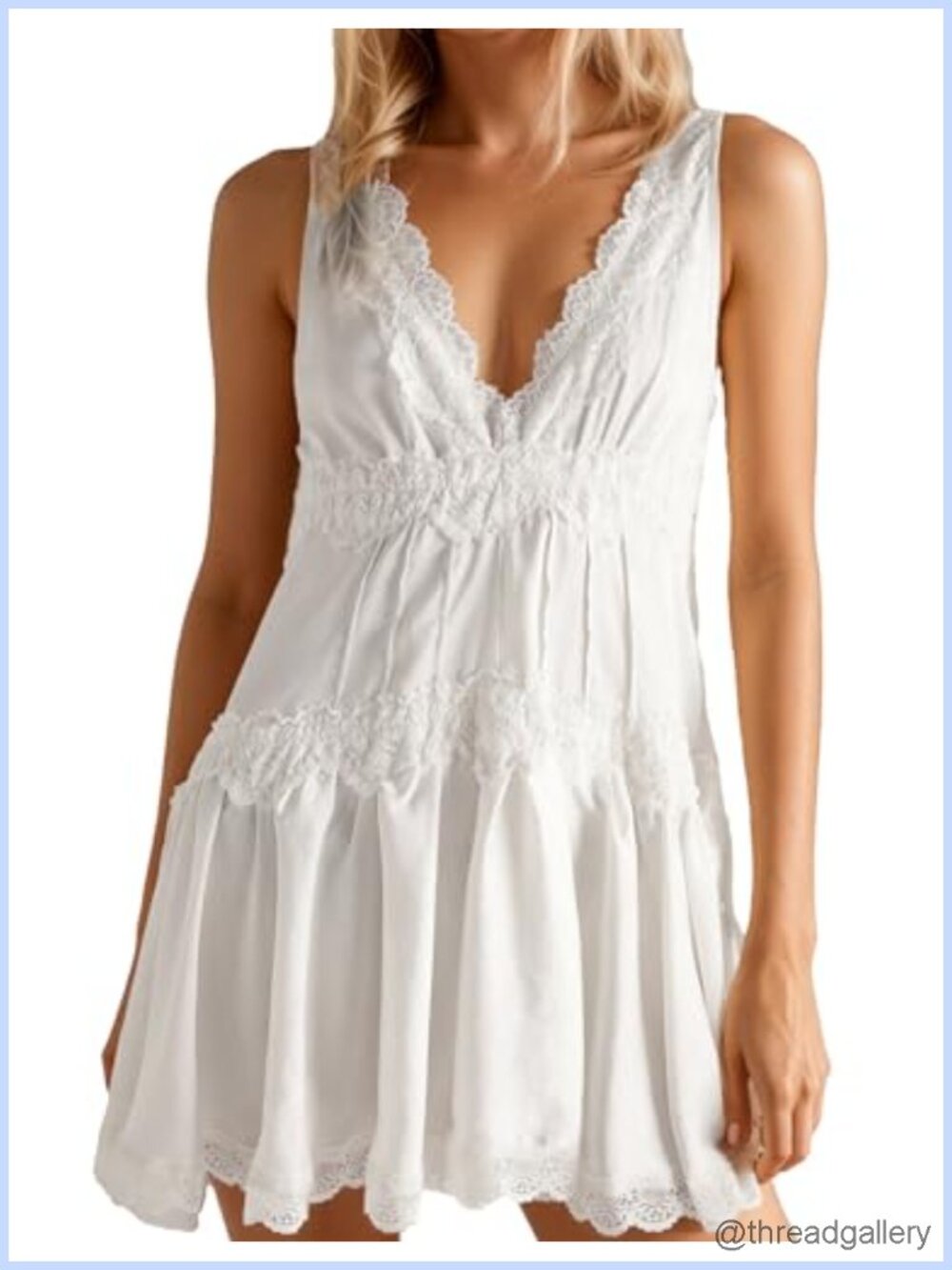 Y2K Lace Trim Silky Slip Mini Dress V-Neck Tiered Ruffle Hem Swing Casual